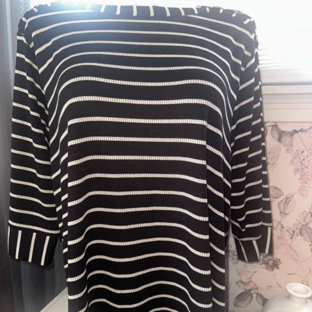 Plus Size Women's Spring/Summer Casual 3/4 Sleeve Striped Top